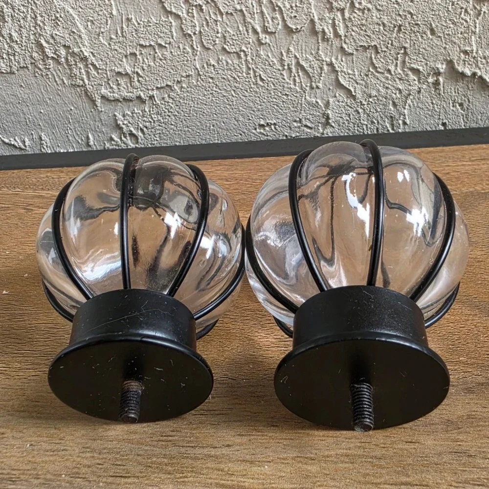 IKEA BLAST Curtain Rod Finials Set of 2 Glass Globe & Black HUGAD & RACKA NEW